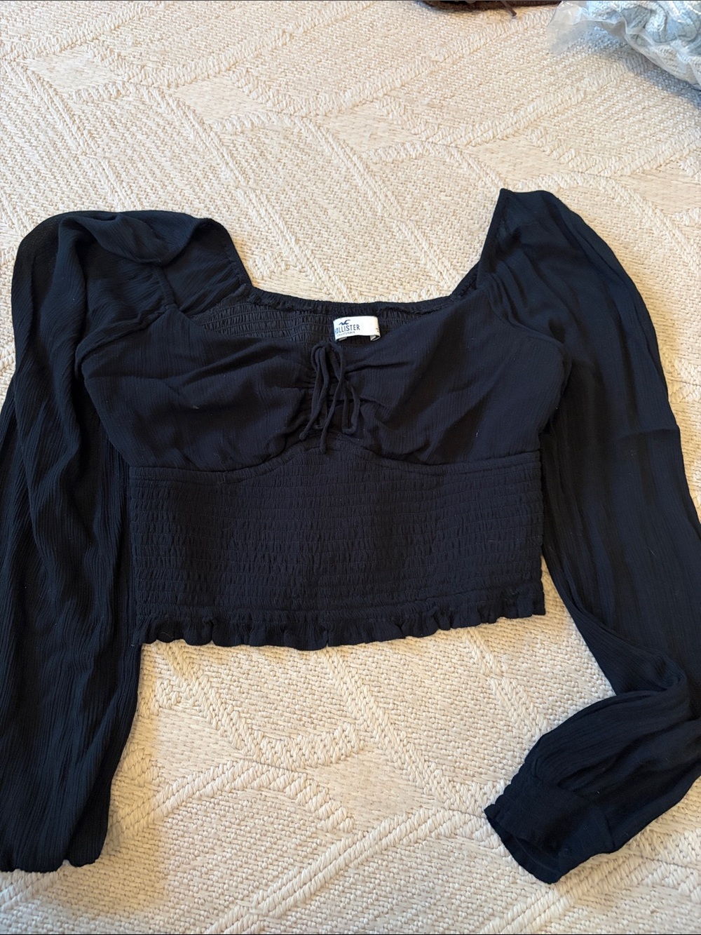 Hollister Black off the shoulder blouse.  Square-Neck Crop Top with Tie Front